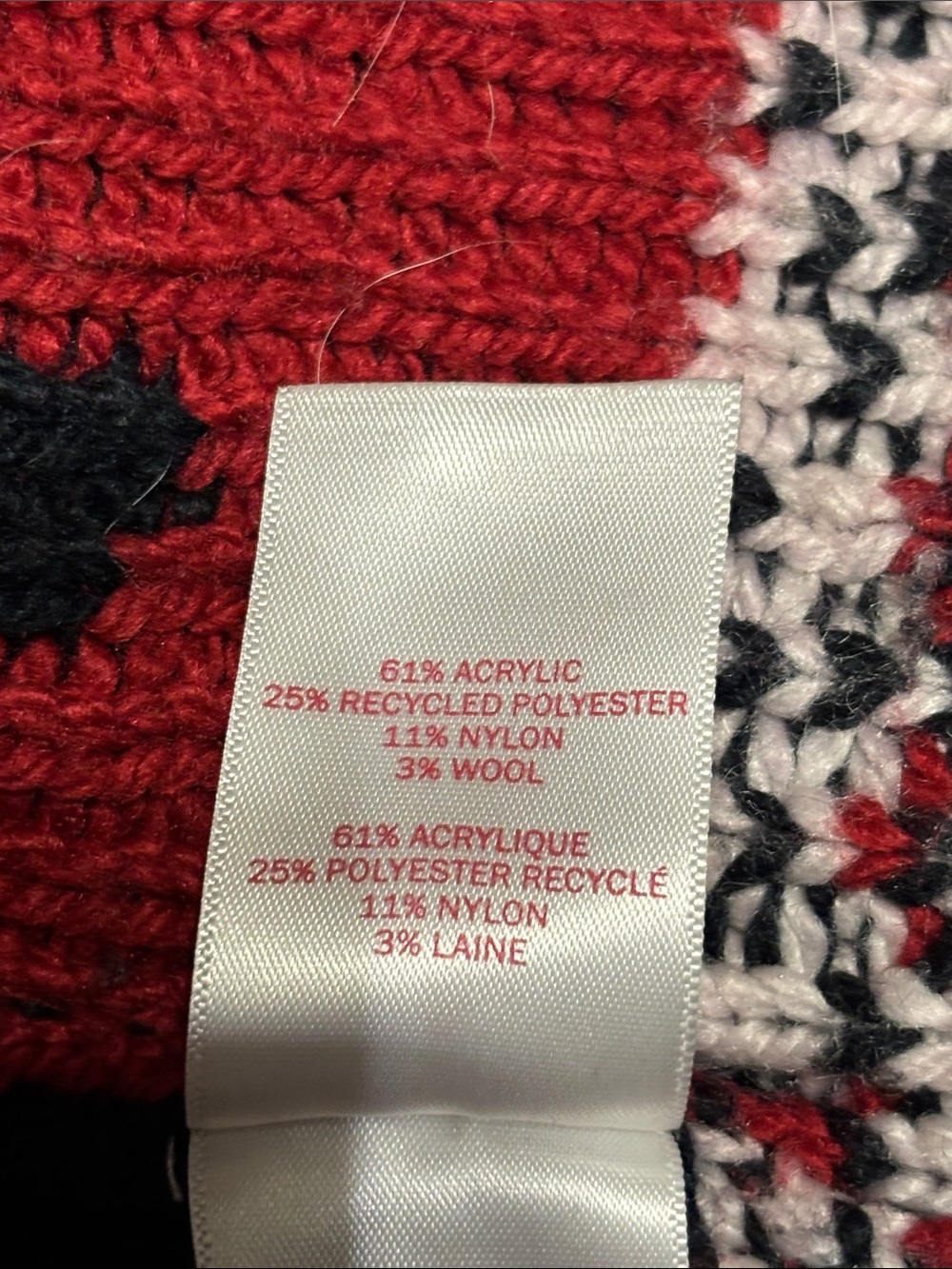 Shawl-Collar Zip Sweater with Red Moose Motif - Navy - Picture 6 of 8